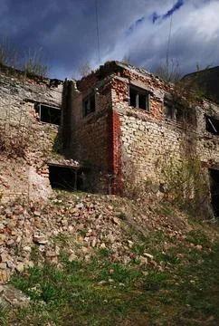 Factory Ruins Under Dramatic Skies Stock Photos