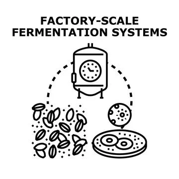 Factory scale fermentation systems illustrate the industrial process of conve Stock Illustration