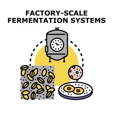 Factory scale fermentation systems process microorganisms for industrial pr.. Stock Illustration