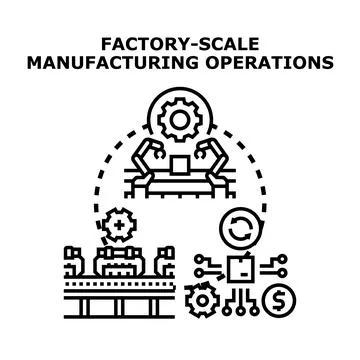 Factory scale manufacturing operations concept producing goods Stock Illustration