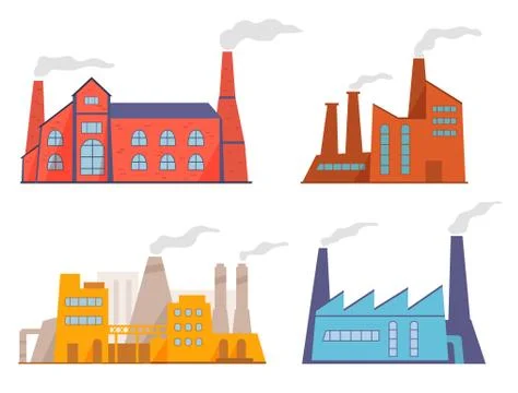 Factory set. Heavy industry building. Environmental pollution. Stock Illustration
