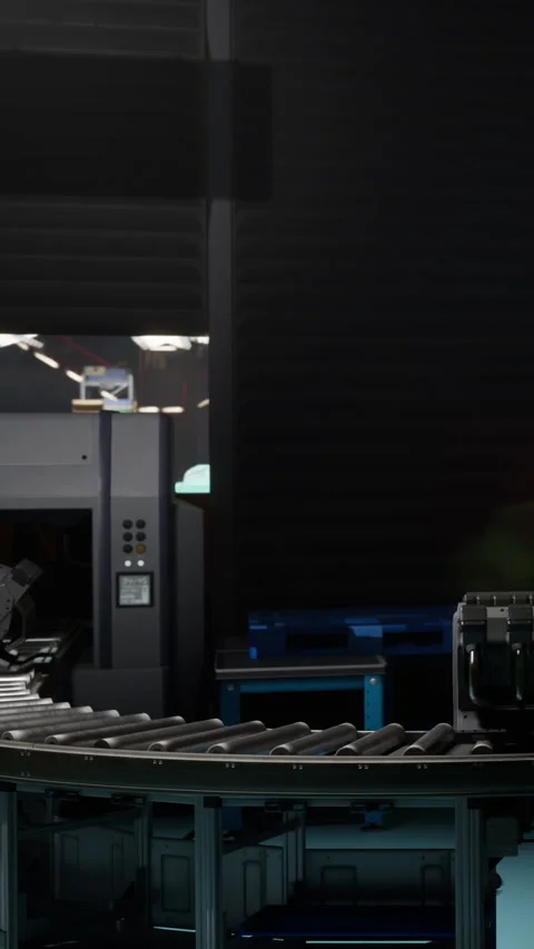 Factory setting with machinery and production line visible in the background Stock Footage 338020010