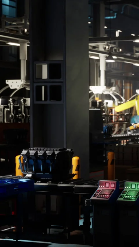Factory setting with machines and robotics at work during daytime Stock Footage 342132051