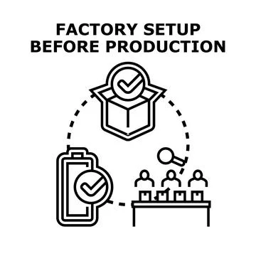 Factory setup before production launching process Stock Illustration