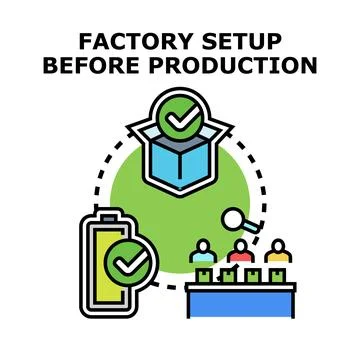 Factory setup before production launching process Stock Illustration