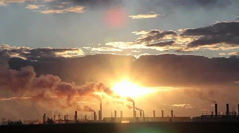 Factory silhouette shot over on a background of sunset Stock Footage 25942223