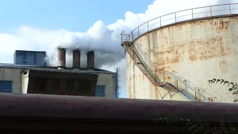 Factory smoke from the chimney Stock Footage 141282477