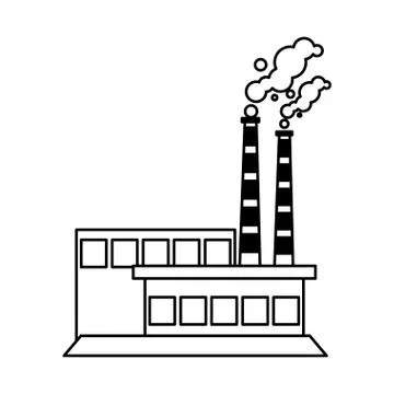 Factory with smoke clouds on white background Illustrazione stock