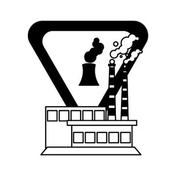 Factory with smoke clouds on white background Illustrazione stock