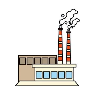Factory with smoke clouds on white background Illustrazione stock