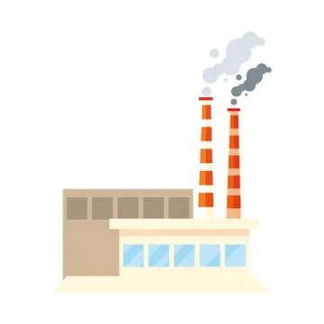 Factory with smoke clouds on white background Illustrazione stock