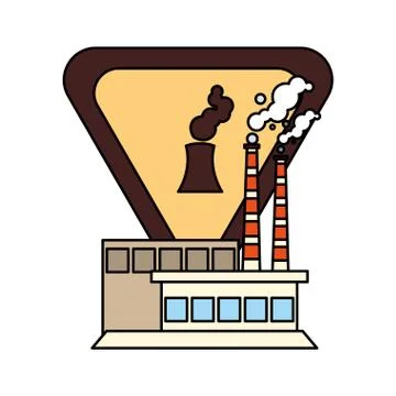 Factory with smoke clouds on white background Illustrazione stock