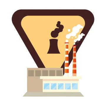 Factory with smoke clouds on white background Illustrazione stock