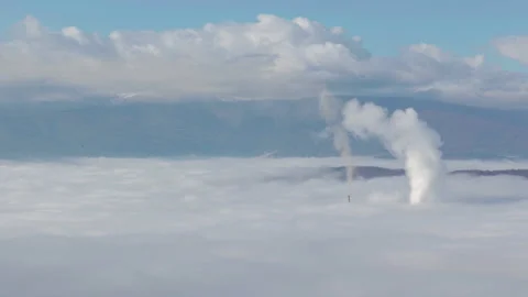 Factory smoke rises above a pool of clouds, Full HD 1080 Cinematic Stock Footage 146914318