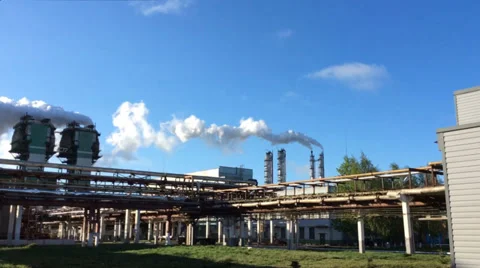 Factory smoke sky Stockbeeldmateriaal 37832392