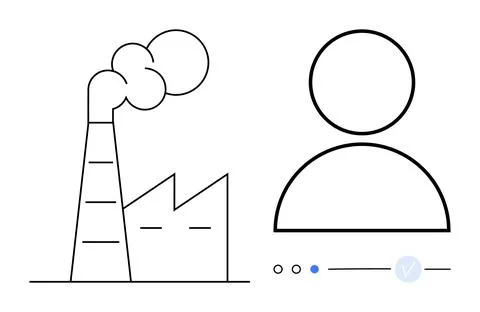 Factory with smoke stack next to a user profile icon and navigation dots Stock Illustration
