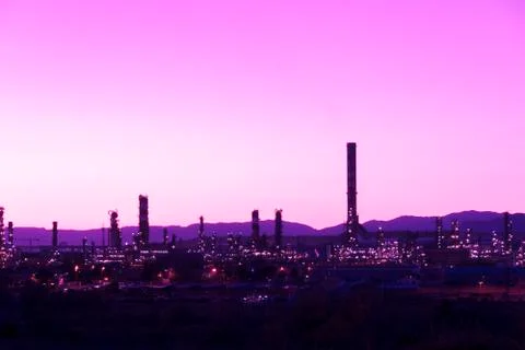 Factory Smoke stack - Oil refinery - petrochemical plant Stock Photos