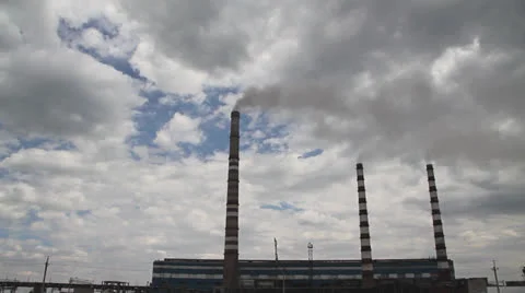 Factory smoke stack steaming Stock Footage 25937785