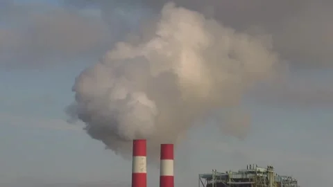 Factory Smoke Stacks Polluting, Multiple Frame Sizes, Tilt Up Stock Footage 254655002