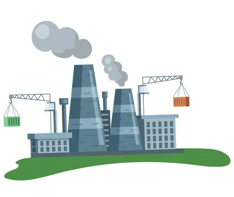 Factory with smoking pipes processing plant, cement enterprise. Industrial Stock Illustration