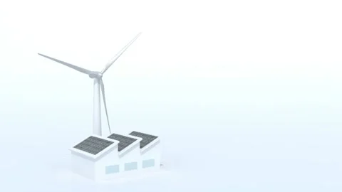 Factory with solar panels and wind turbine instead of the chimne, 3d animation l Stock Footage 131510836