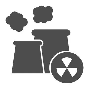 Factory solid icon. Nuclear power station vector illustration isolated on white Stock Illustration