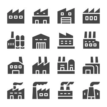 Factory solid icon set Stock Illustration