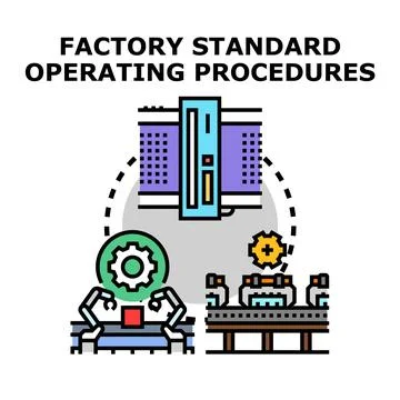 Factory standard operating procedures illustration managing production Stock Illustration