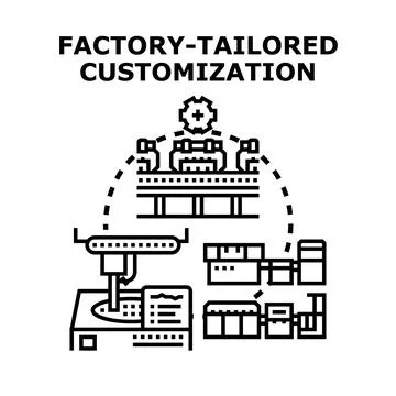 Factory tailoring customization process creating personalized products Stock Illustration