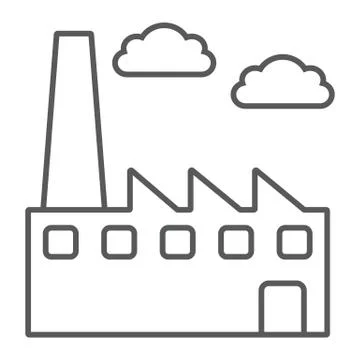 Factory thin line icon, environment and production, plant sign, vector graphics Stock Illustration