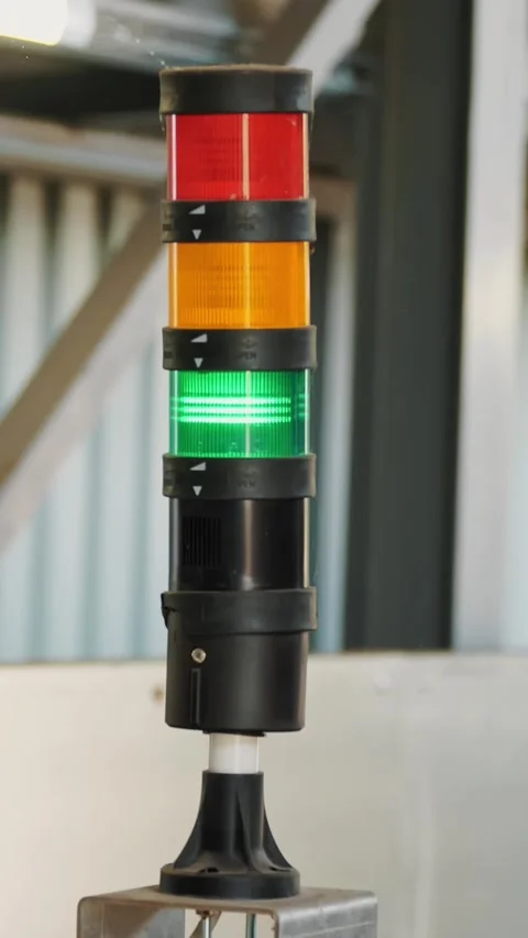 Factory traffic light. warning light . close-up. Industrial LED Signal tower Stock Footage 313239799