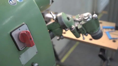 Factory turning equipment, start button Stock Footage 128957365