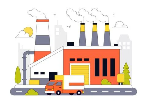 Factory Vector Illustration Featuring Industrial Manufacturing Plant, Produ.. Stockillustratie