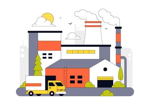 Factory Vector Illustration Featuring Industrial Manufacturing Plant, Produ.. Stockillustratie