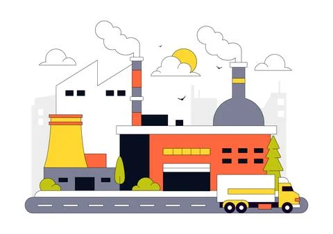 Factory Vector Illustration Featuring Industrial Manufacturing Plant, Produ.. Stock Illustration