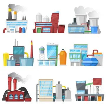 Factory vector industrial building or manufacture and manufacturing construction Stock Illustration
