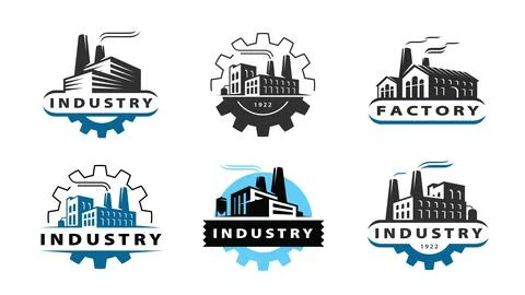 Factory vector logo set design template. Manufactory, industrial building or Stock Illustration