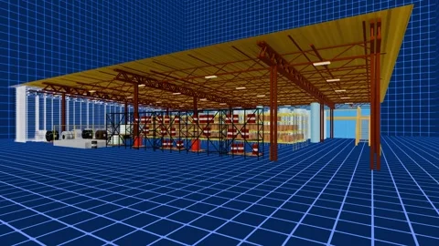 Factory Warehouse Wireframe Blueprint Reveal Stock Footage 335121762