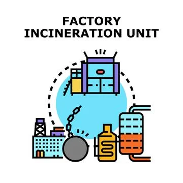 Factory waste incineration unit processing industrial debris Stock Illustration