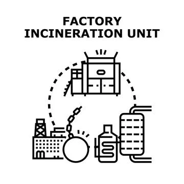 Factory waste incineration unit processing industrial debris Stock Illustration