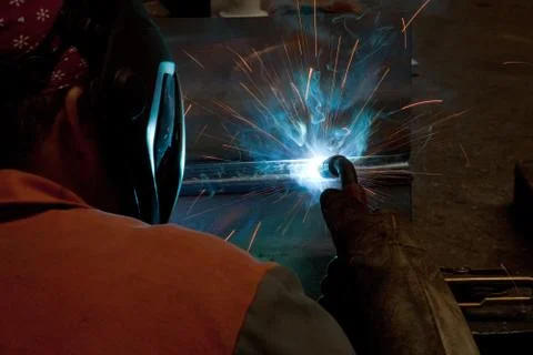 Factory welder at work Stock Photos