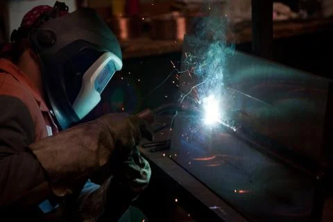 Factory welder at work Stock Photos
