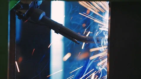 Factory welding. Industrial Robot arm. Automation mechanical procedure. Closeup 库存影片 73412399