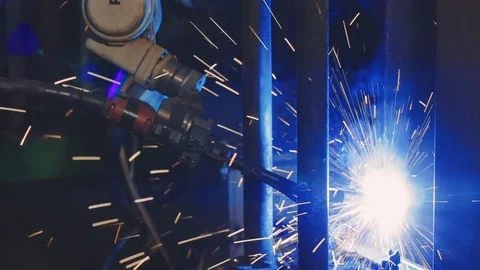 Factory welding. Industrial Robot arm. Close-up 库存影片 73414914