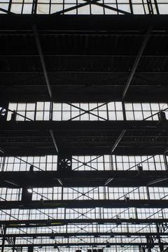 Factory windows opened sequentially. Factory background Stock Photos