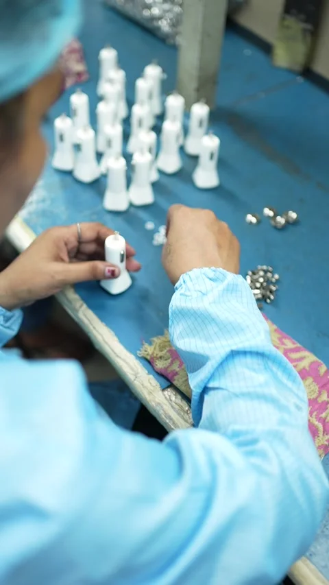 Factory Worker Assembling Electronic Components at Noida Workstation Stock Footage 345810007