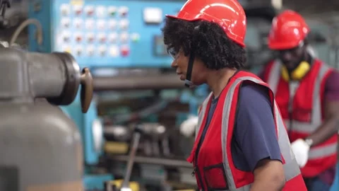 Factory worker checking and repairing industry machine Stock Footage 194415453