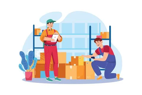 Factory worker checking stock Illustration concept on white background イラスト素材