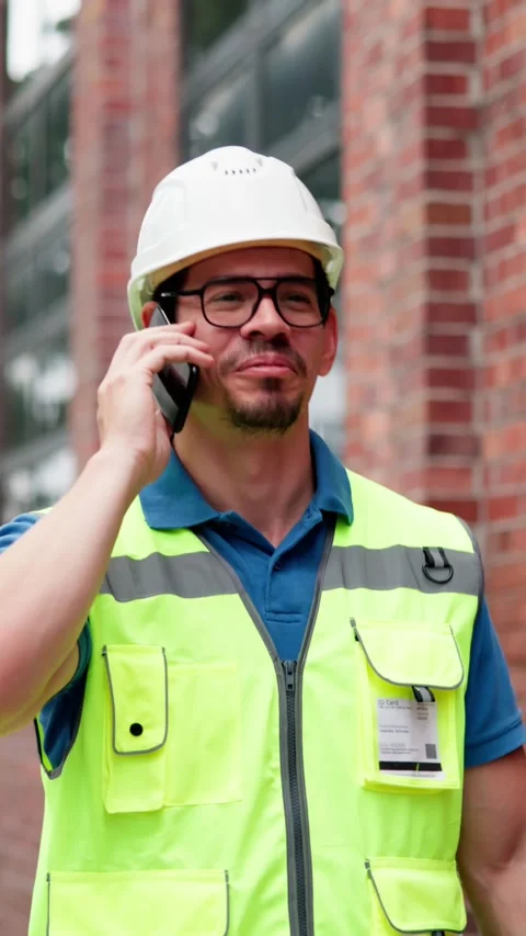 Factory Worker On Construction Site Talking On Phone Stock Footage 312900920