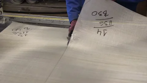 Factory Worker Cuts Metal Material With Scissors in White Gloves Stock Footage 146221241